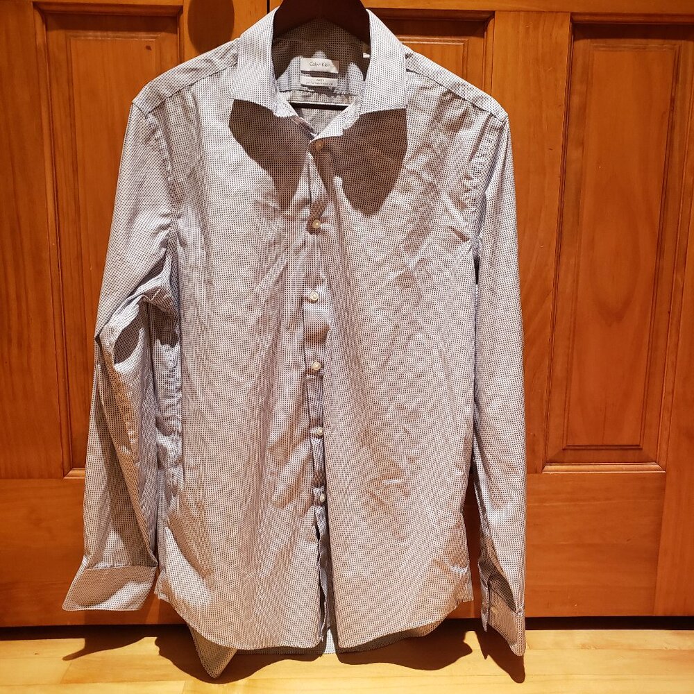 Calvin Klein Longsleeve Non Iron Dress Shirt Med Checked Print 34-35" 16.5" neck